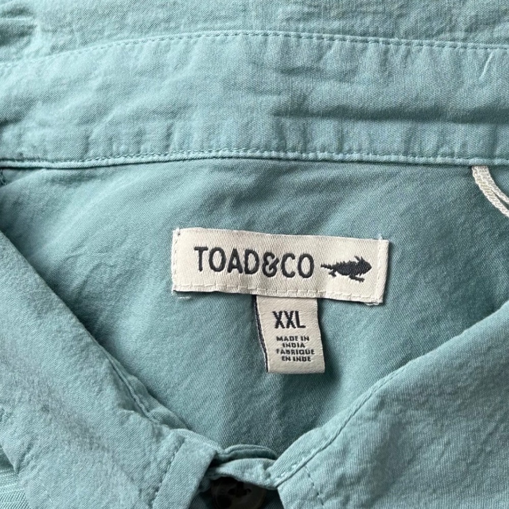 Toad&Co Mens XXL Short Sleeve Slub Knit Polo Shirt Teal Green Chest Pocket - Picture 3 of 5